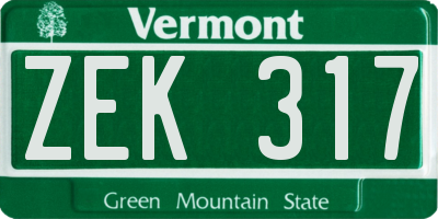 VT license plate ZEK317