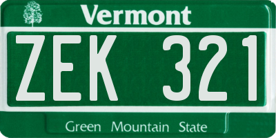 VT license plate ZEK321