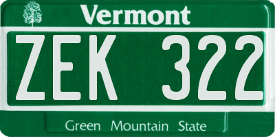 VT license plate ZEK322