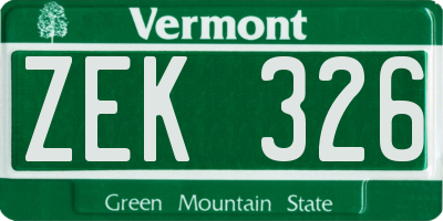 VT license plate ZEK326
