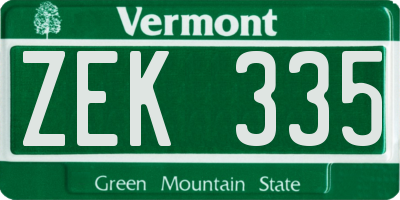 VT license plate ZEK335