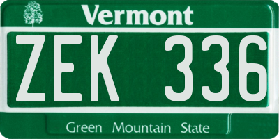 VT license plate ZEK336