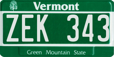 VT license plate ZEK343