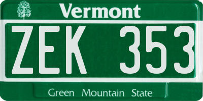 VT license plate ZEK353