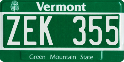 VT license plate ZEK355