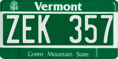 VT license plate ZEK357