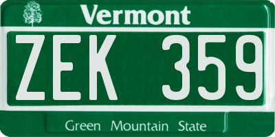 VT license plate ZEK359
