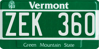 VT license plate ZEK360