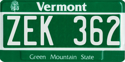 VT license plate ZEK362