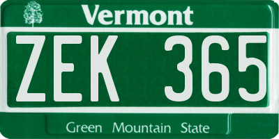 VT license plate ZEK365