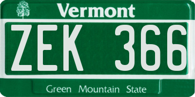 VT license plate ZEK366