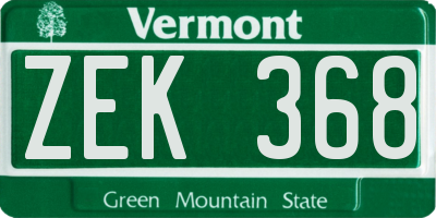 VT license plate ZEK368