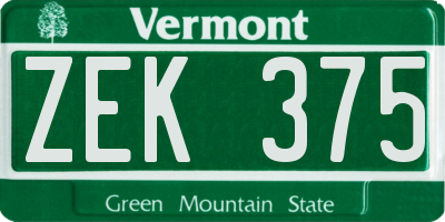 VT license plate ZEK375