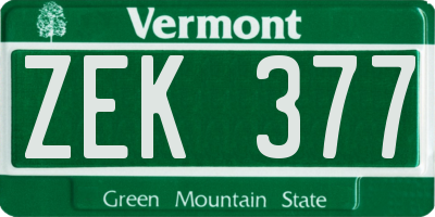 VT license plate ZEK377