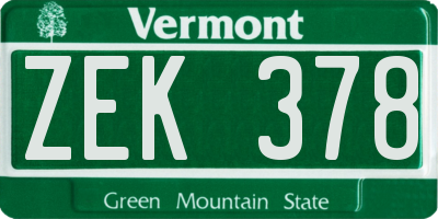 VT license plate ZEK378