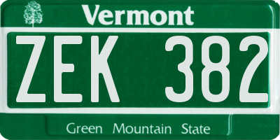 VT license plate ZEK382