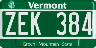 VT license plate ZEK384