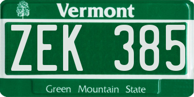 VT license plate ZEK385