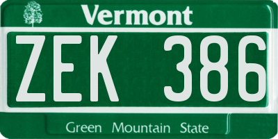 VT license plate ZEK386