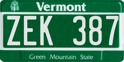 VT license plate ZEK387