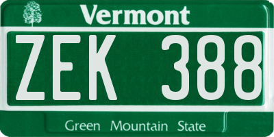 VT license plate ZEK388