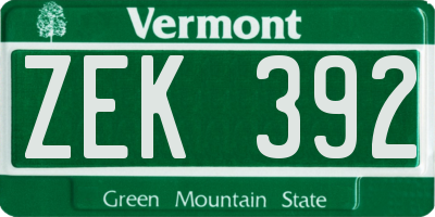 VT license plate ZEK392