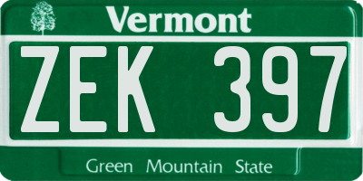 VT license plate ZEK397