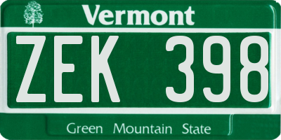 VT license plate ZEK398