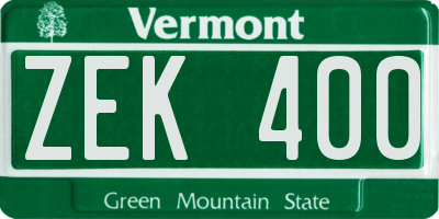 VT license plate ZEK400