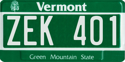 VT license plate ZEK401