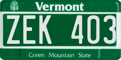 VT license plate ZEK403
