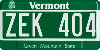 VT license plate ZEK404