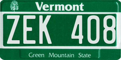 VT license plate ZEK408
