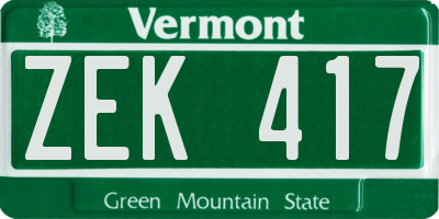 VT license plate ZEK417