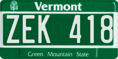 VT license plate ZEK418