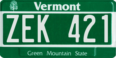VT license plate ZEK421