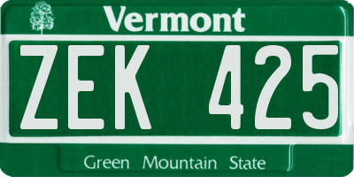 VT license plate ZEK425