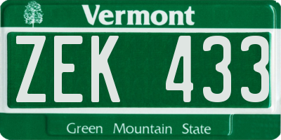 VT license plate ZEK433