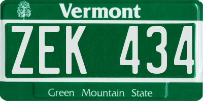 VT license plate ZEK434