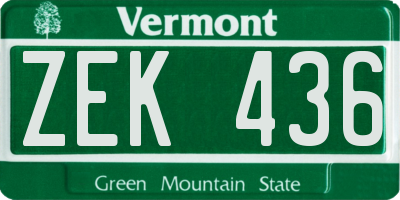VT license plate ZEK436