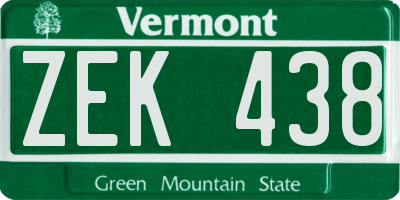 VT license plate ZEK438