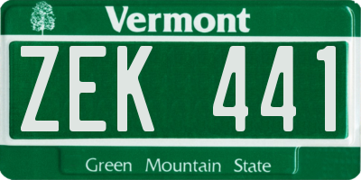VT license plate ZEK441