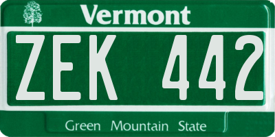 VT license plate ZEK442