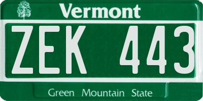 VT license plate ZEK443