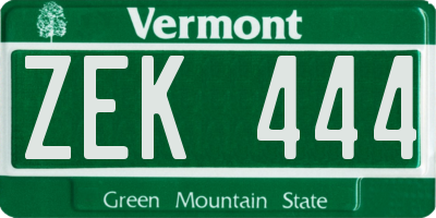 VT license plate ZEK444