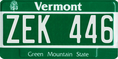 VT license plate ZEK446