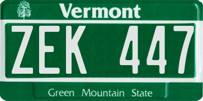 VT license plate ZEK447