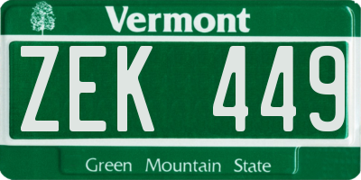 VT license plate ZEK449