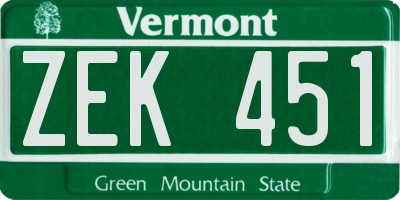 VT license plate ZEK451
