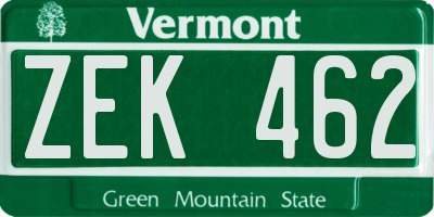 VT license plate ZEK462